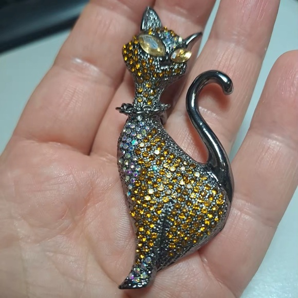 Betsey Johnson Elegant Black Gold Cat Brooch - Picture 3 of 6